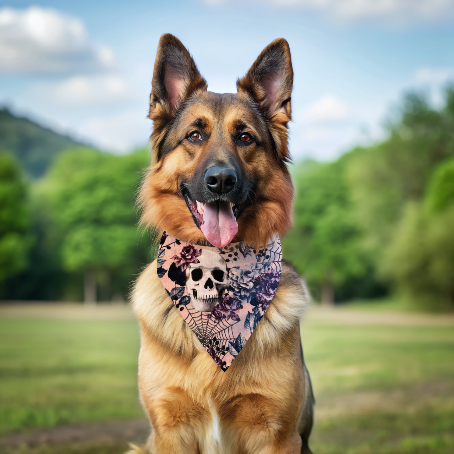 Halloween Skulls, Webs & Roses Dog Bandanas