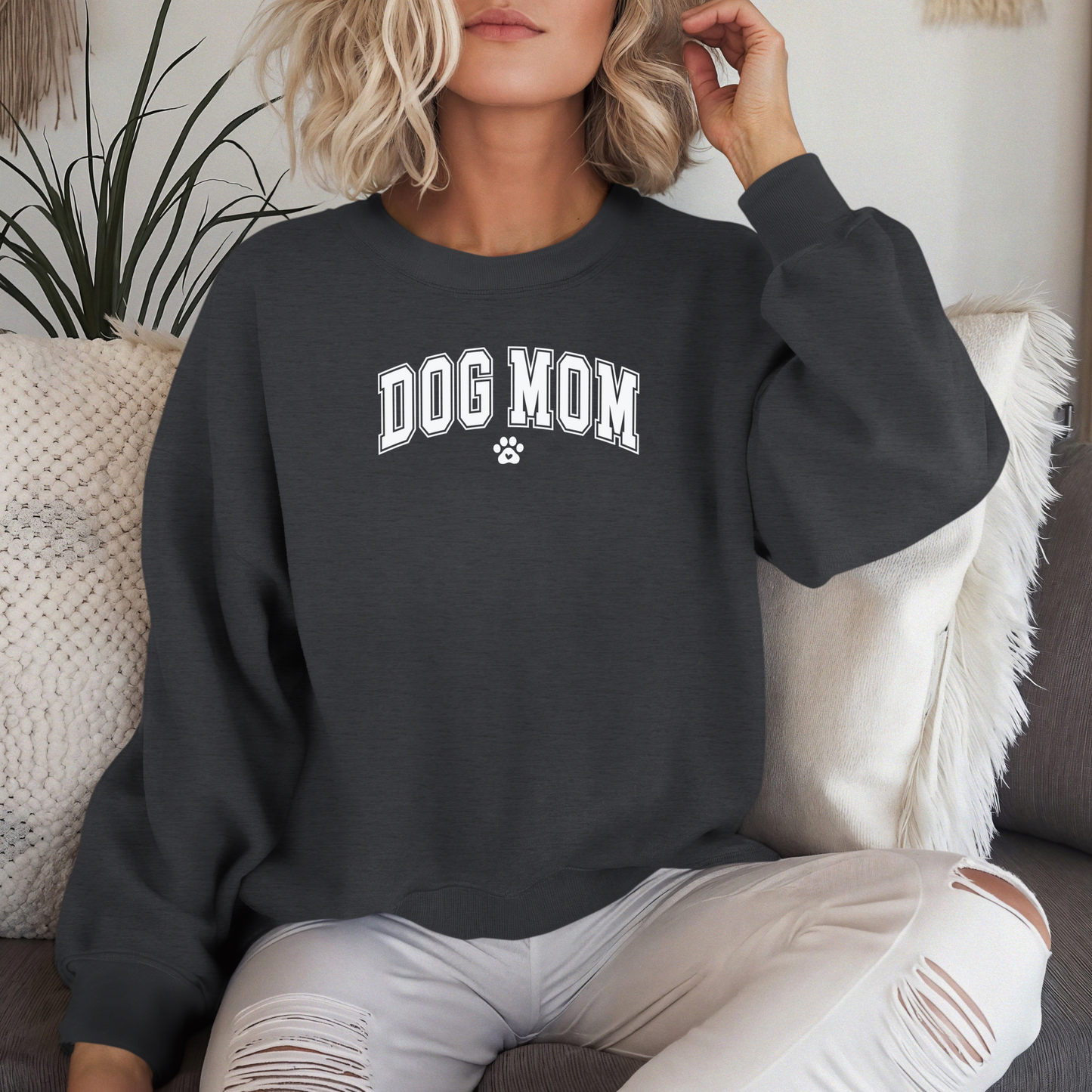 "Dog Mom" Crewneck Sweatshirt - Smoke Gray