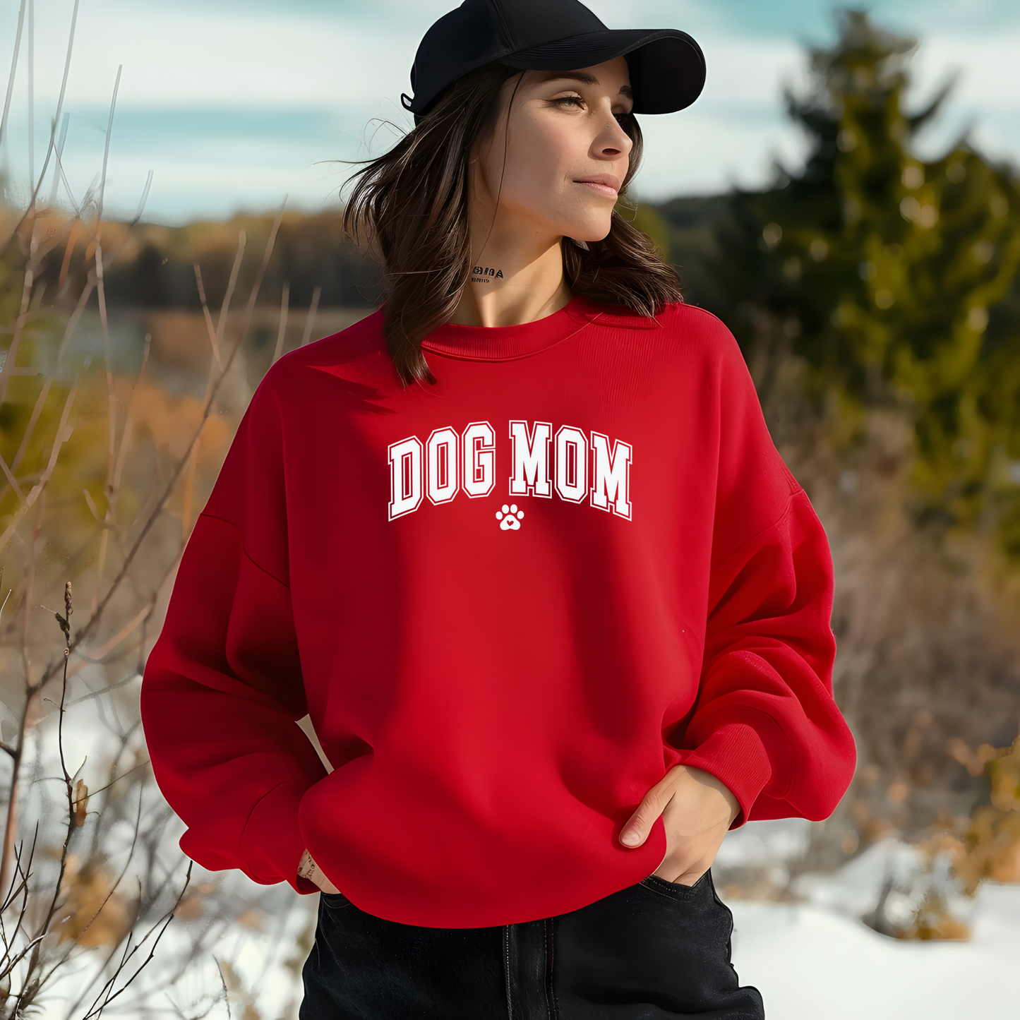 "Dog Mom" Crewneck Sweatshirt - Deep Red